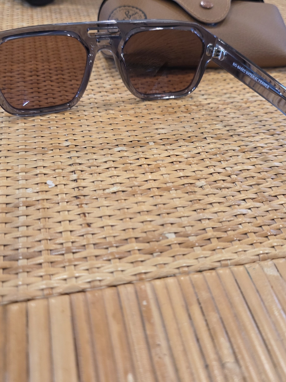 Ray-Ban Rectangular Transparent Gray Sunglasses with Brown Lenses - Picture 3 of 7